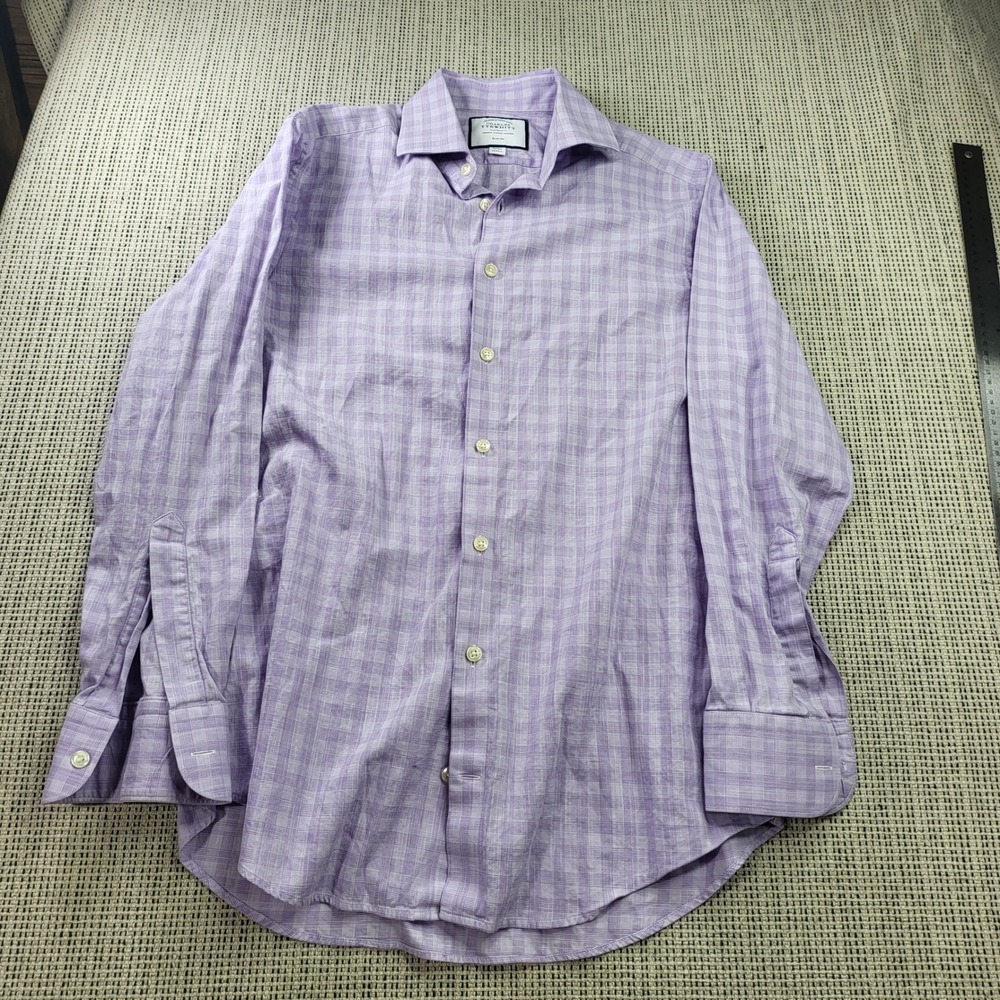 Charles Tyrwhitt Shirt Mens 15/33 Purple Slim Fit Check Long Sleeve Button Down